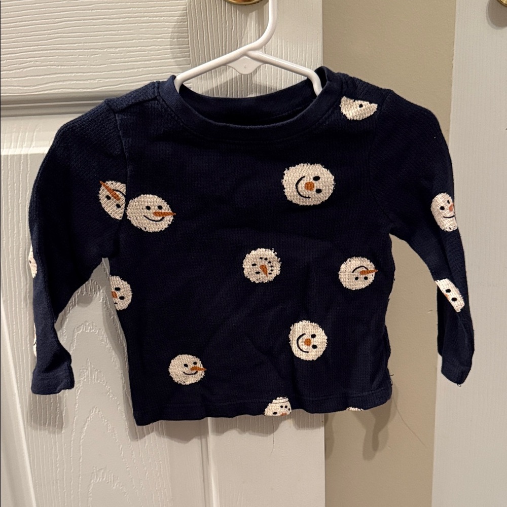 Old Navy Toddler Snowman Print Navy Blue Shirt - 12-18 months